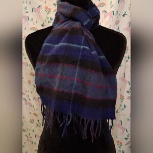 EUC Vintage Johnstons Of Elgin Blue Plaid Cashmere Blend Casual Unisex Scarf